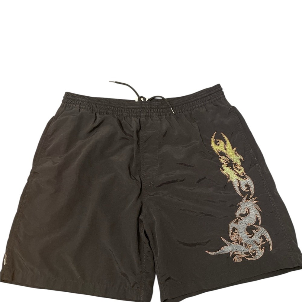 Speedo Black Athletic Shorts with Gold and Gray Design